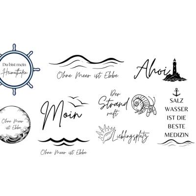 German Nautical Bundle PNG SVG Datei - Nordsee Ostsee Meer Sprüche - Download Plotterdatei Plotter File - Schiff Moin 