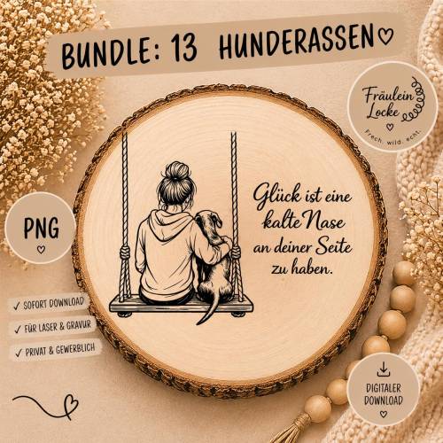 Laserdatei Gravur Bundle | Pyrographie | Hundemotiv | Gravurdatei für Holz & Schiefer | DIY Datei | PNG