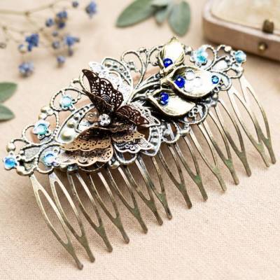 Vintage Haarkamm bronzefarben mit Schmetterling – Antik-Stil für festliche Frisuren