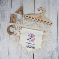 Schulkind Deko Leinwandbanner personalisiert - Einhorn Rosa