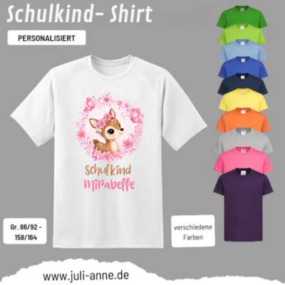Personalisiertes Shirt SCHULKIND Name personalisiert Reh Blumenkranz
