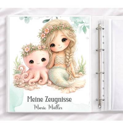 Süßer Ordner für Zeugnisse | Meerjungfrau  | Einschulung & Schulanfang Geschenk | 26-69