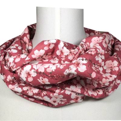 Schlauchschal dunkelrot Blüte Kirsche rosa-Loop rot weiß-Geschenk Geburtstag-Schal Damen beste Kollegin-Muttertag