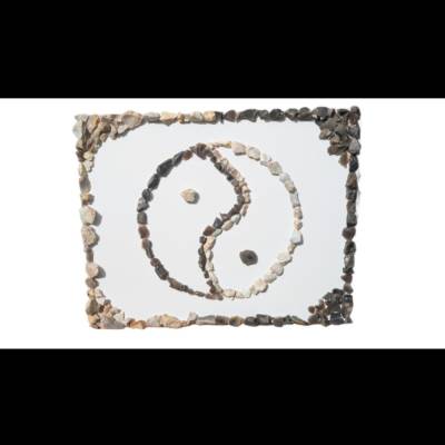 Yin und Yang Wandbild mit echten Feuersteinen