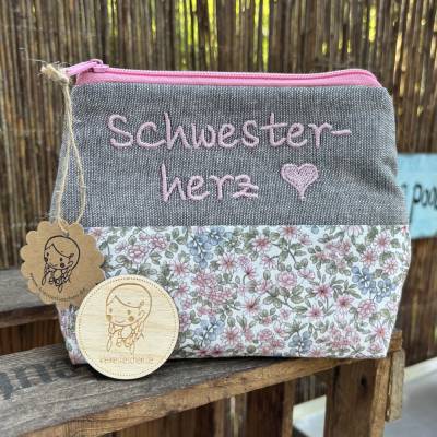 Schwesterherz // Schminktasche // Kosmetiktasche // Geschenk // Schminktäschchen // Kulturbeutel rosa