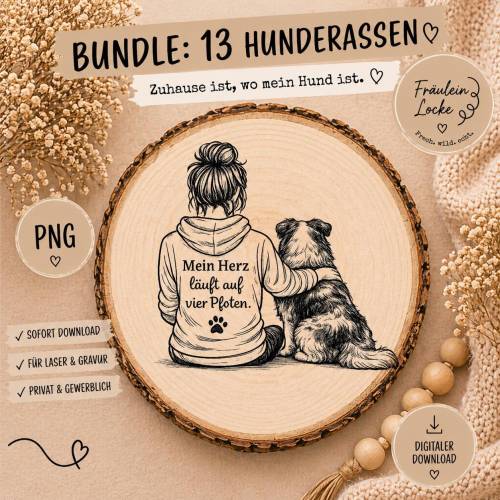 Laserdatei Gravur Bundle | Pyrographie | Hundemotiv | Gravurdatei für Holz & Schiefer | DIY Datei | PNG