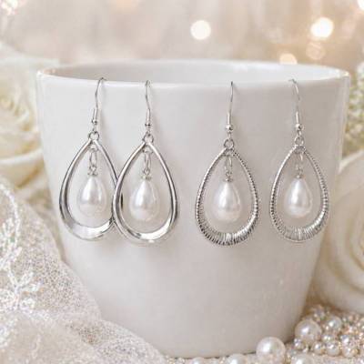 Perlenohrringe Silber hängend  | Tropfen Ohrringe elegant | Brautschmuck Hochzeit | bewegliche Perle | 