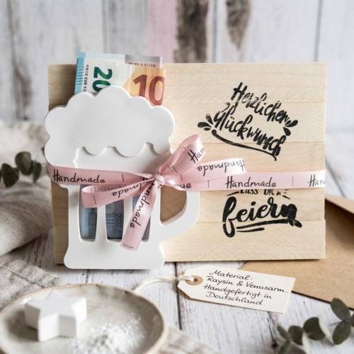 Geldgeschenk Geburtstag Bier, Holz Deko Raysin, Mitgebsel Männer & Frauen, Personalisierte Geschenkidee, Handmade Glückw