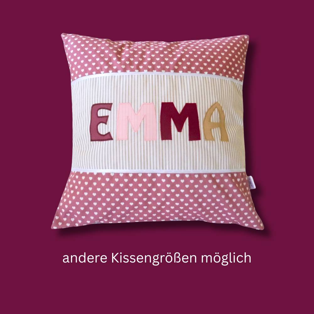 Kuschelkissen 40x40 cm – personalisierter Bezug mit Namen und Herzmuster Mädchen Dekokissen Altrosa perfektes Geschenk