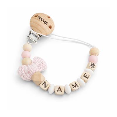 Schnullerkette mit Namen aus Holz – personalisiert – Babygeschenk Mädchen