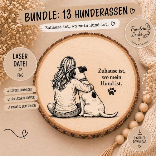 Laserdatei Gravur Bundle | Pyrographie | Hundemotiv | Gravurdatei für Holz & Schiefer | DIY Datei | PNG