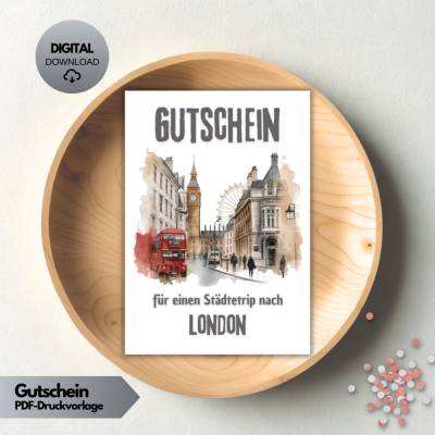 London Städtereise Gutschein | Voucher Reise, Städtetrip DIY | Geburtstagsgeschenk PDF Download | Vorlage zum Ausdrucken