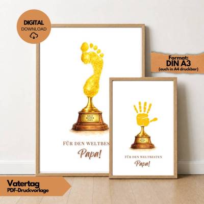 Vatertag Handabdruck Vorlage PDF | Geschenk für Papa zum Ausdrucken | Fußabdruck Poster, Weltbester Papa Urkunde
