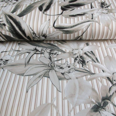 Baumwoll Elastik Druck Blumen creme(1m/13,-€)