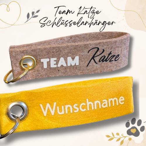 Schlüsselanhänger Katze personalisiert | Team Katze Schlüsselanhänger mit Wunschnamen | Geschenk Katze | Wunschfarbe