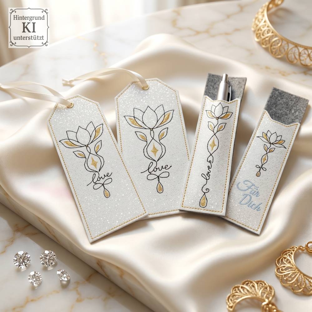 Stickdateien SoulFlower inkl. ITH – 9 Motive ab 10x10 cm, 12 Dateien, Lotus, ITH-Lesezeichen & Stifthülle Bild 1