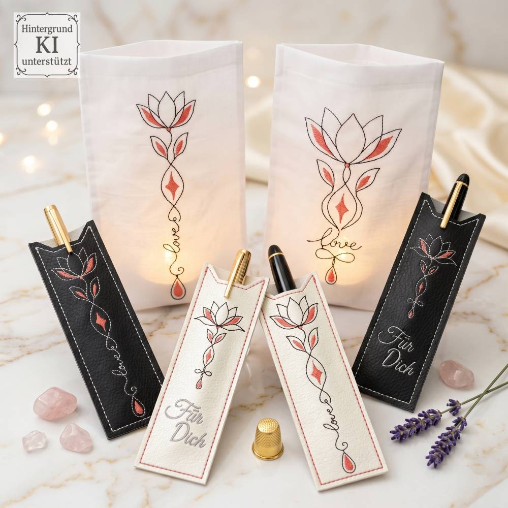 Stickdateien SoulFlower inkl. ITH – 9 Motive ab 10x10 cm, 12 Dateien, Lotus, ITH-Lesezeichen & Stifthülle Bild 10