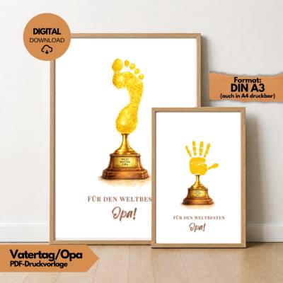 Vatertag Handabdruck Vorlage PDF | Geschenk für Papa zum Ausdrucken | Fußabdruck Poster, Weltbester Papa Urkunde