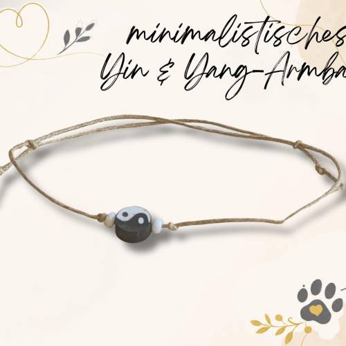 Yin Yang Armband – verstellbares Armband auf brauner Kordel | Symbol Balance Achtsamkeit 