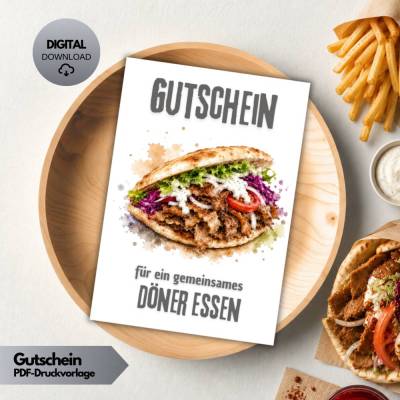 Döner Essen Gutschein Voucher, Geschenkgutschein Karte Restaurantbesuch, Geschenk Geschenkidee  DIY Druckvorlage PDF