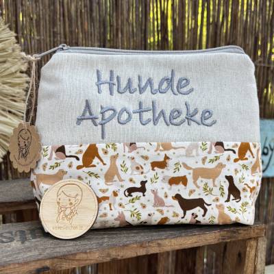 Große Hunde Apotheke Tasche – Kramtasche & Beutel für Hundemedikamente aus Leinen & Baumwolle
