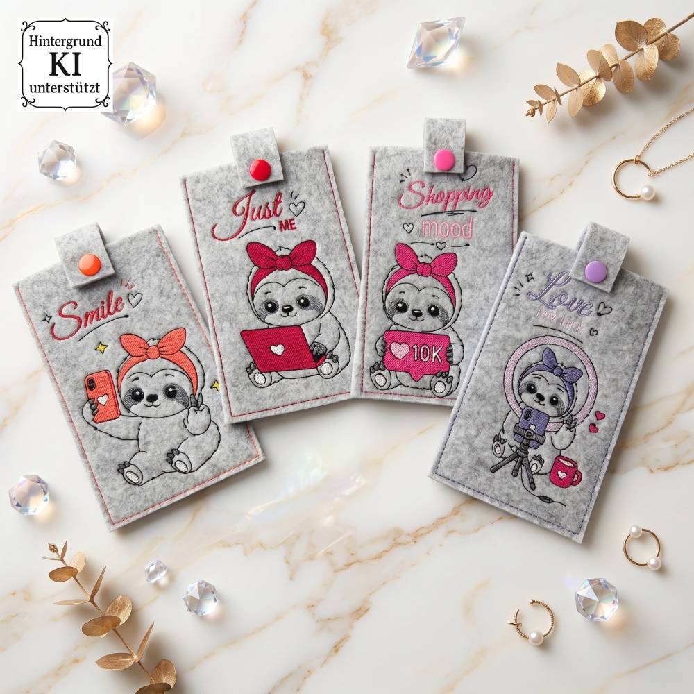 Stickdateien Fauliswork: 24 süße Kawaii-Faultiere ab 10x10cm – Kawaii Stickmotive & ITH Anhänger – made by Vina Bild 1