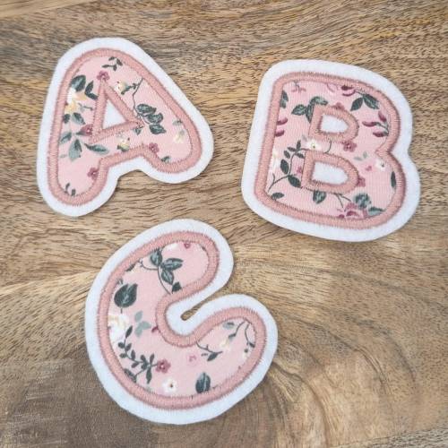 Patch/Applikation/Aufnäher/Bügelbild - Buchstaben, Zahlen - rosa, Blumenmuster, Blümchen - limitierte Auflage