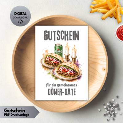 Döner Date Gutschein Voucher, Geschenkgutschein Karte Restaurantbesuch, Geschenk Geschenkidee  DIY Druckvorlage PDF