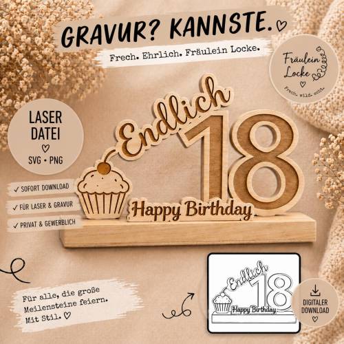 Laserdatei Gravur | Geburtstag | Volljährigkeit | Schneidedatei für Holz & Acryl | DIY Datei | SVG