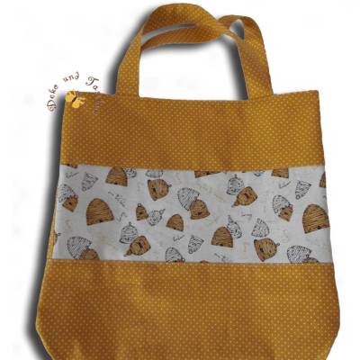 Personalisierter mit Wunschnamen bestickter Stoffbeutel Shopper Tasche Honigbienen Bienenkörbe