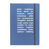 Notizbuch, punktkariert, DIN A5, hell-blau, Best Wishes, Prägung weiß, mindfulness, joy, diversity