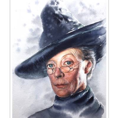 Aquarellportrait von Maggie Smith als Minerva McGonagall
