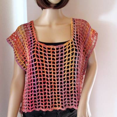 Legeres Netz-Top, Häkelshirt in tollen Farben, Top, Pulli, Crop Top