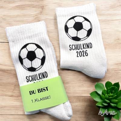 Fußball Schulkind 2026 Socken,Tennissocken, Strümpfe, Geschenkidee Einschulung