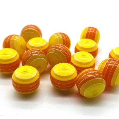 15 Stück Resinperlen Streifen 12 mm gelb orange B2-0749