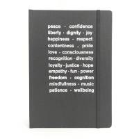 Notizbuch, punktkariert, DIN A5, schwarz, Best Wishes, Prägung weiß, mindfulness, empathy, diversity