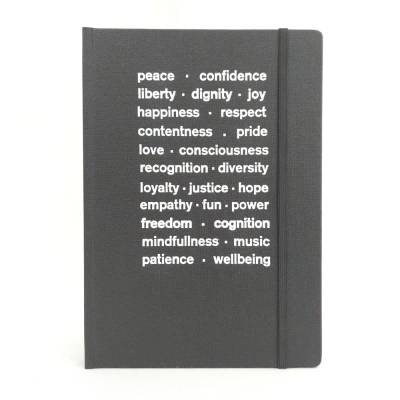 Notizbuch, punktkariert, DIN A5, schwarz, Best Wishes, Prägung weiß, mindfulness, empathy, diversity