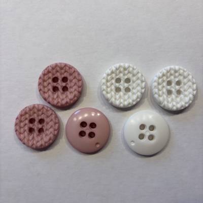 runder Knopf in Strick Optik, 25mm, Union Knopf, rosa, weiß