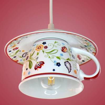 Tassenlampe, moderne Lampe aus einer großen Tasse, Küchenlampe aus Porzellan für Landhaus Küche, Esszimmer u. Kaffeehaus