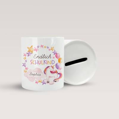Personalisierte Spardose *Endlich Schulkind* aus Keramik mit Name für Kinder / Geschenk zur Einschulung