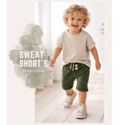 Basic Sweat Shorts Kinder, kurze Hose Khaki Olive, schlichte Unisex Sommerhose Segelzahn Sommerkleidung Kinderhose