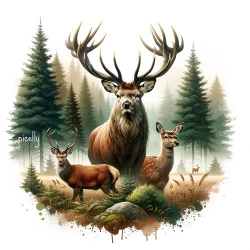 Vintage Hirsch PNG, Aquarell Wald – Hirsch Clipart, Jagd Motiv, Wildlife Illustration, Jagd-Shirt Design, Buck & Doe PNG