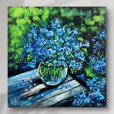 Kornblumen Gemälde 20/ 20cm Leinwand. Handgemaltes Acrylbild - Kleine florale Wanddekoration - Geschenkidee