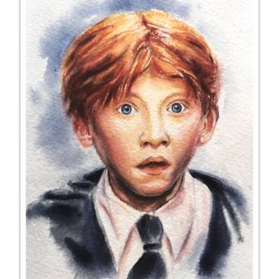 Aquarellportrait von Rupert Grint als Ron Weasley