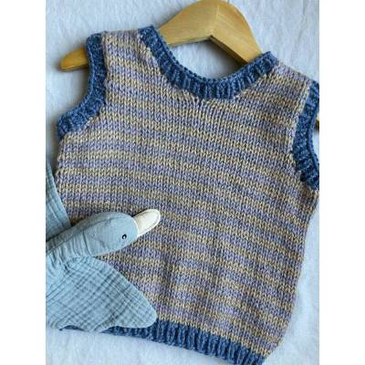 Handgestrickter Kinder Pullunder aus Wolle – Weiche Baby Weste im zeitlosen Streifen-Design 92