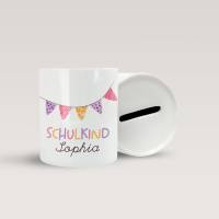 Personalisierte Spardose mit Name aus Keramik *Schulkind* / Geldgeschenk zur Einschulung für Kinder
