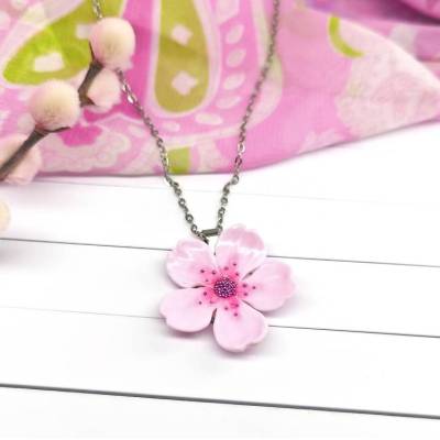 Kirschblüten Halskette Polymer Clay Sakura Blüten Anhänger Halskette