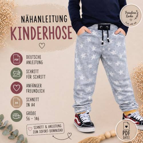 SCHNITTMUSTER „Chillbuxe“ • Jogginghose 56–146 • mit Unterteilung & Bündchen • PDF A4 • Kinderhose nähen • Anfänger geei