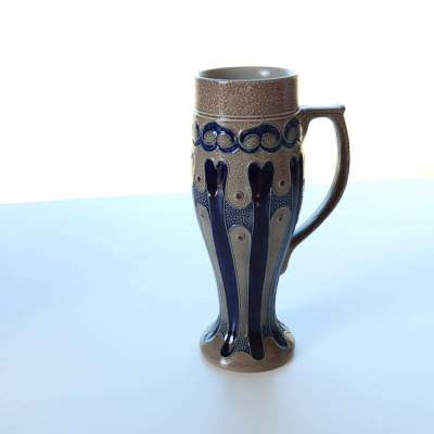 Vintage Bierkrug Seidel Goebel Steingut Blau Braun Werkstattkeramik Welling 1984 Salzglasur