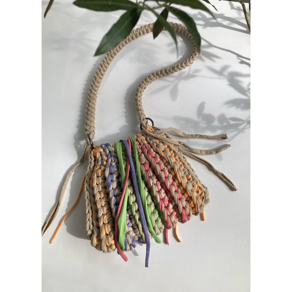 Festival Crossbody Tasche in Eiscreme Farben – Gehäkelte Umhängetasche mit Fransen I Festivaltasche Boho Chic Bild 1